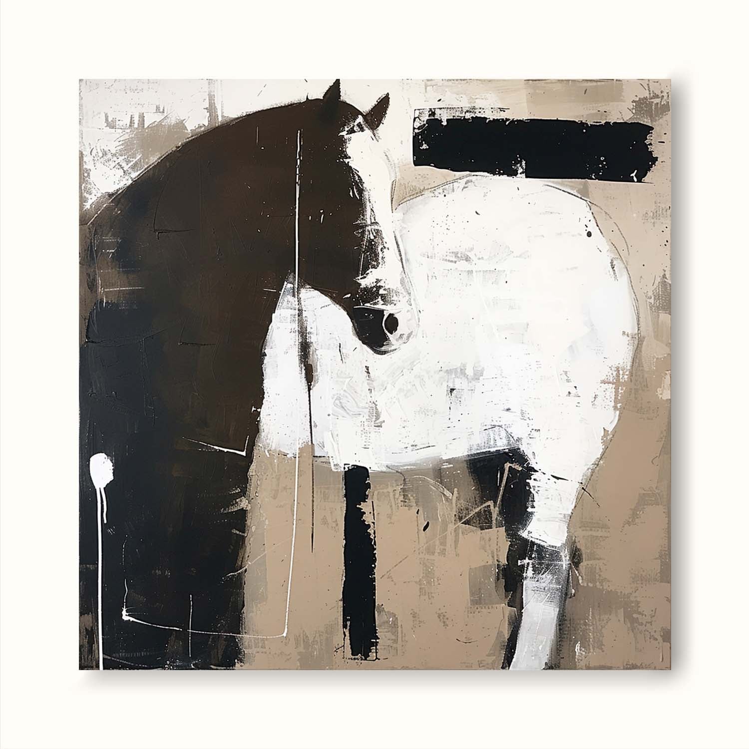 Vintage Horse Painting Large Oil Painting Horse Wall Art Original Retro Black Horse Oil Painting