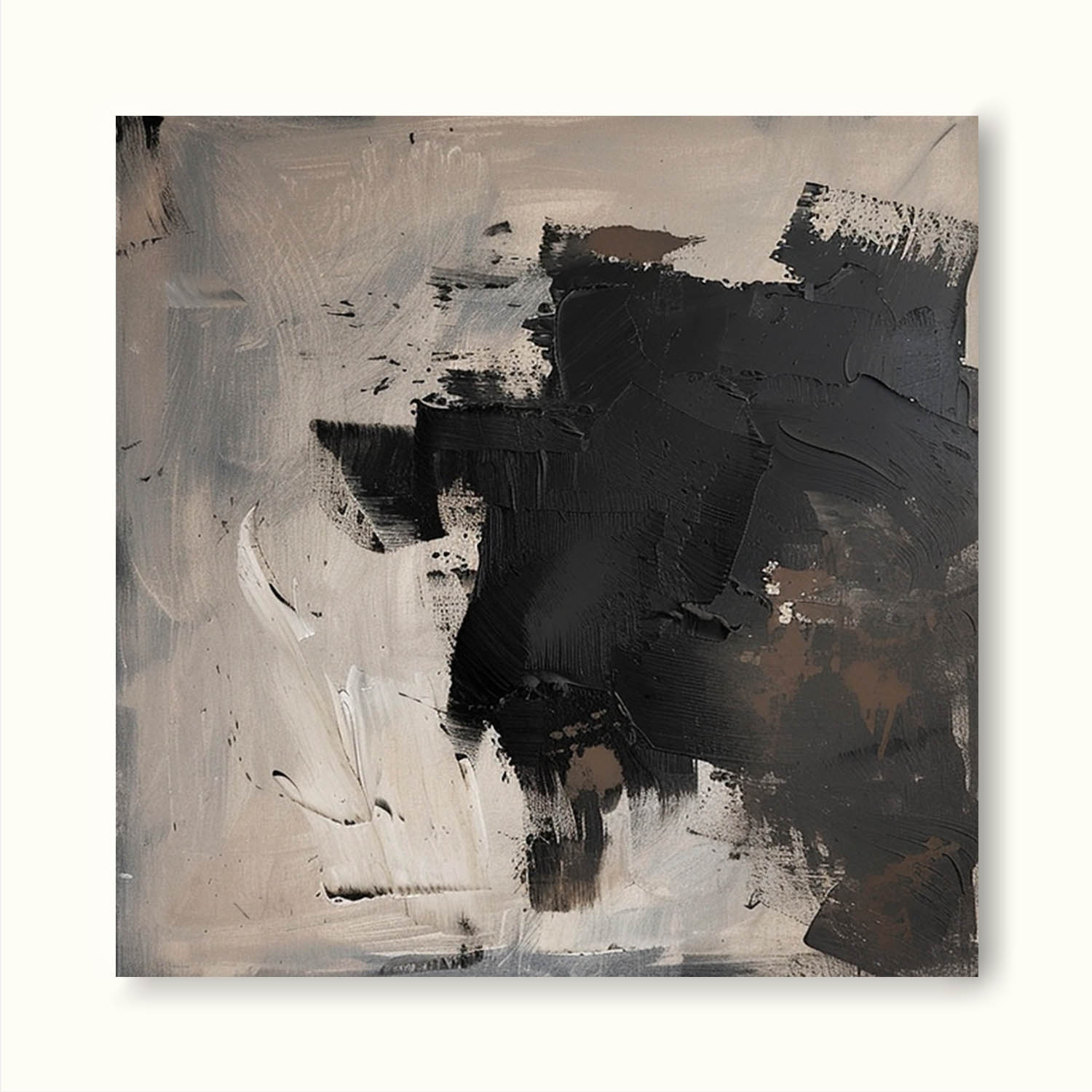 Vintage Black And Beige Abstract Art Original Black Canvas Art Neutral Black And Beige Abstract Oil Painting On Canvas