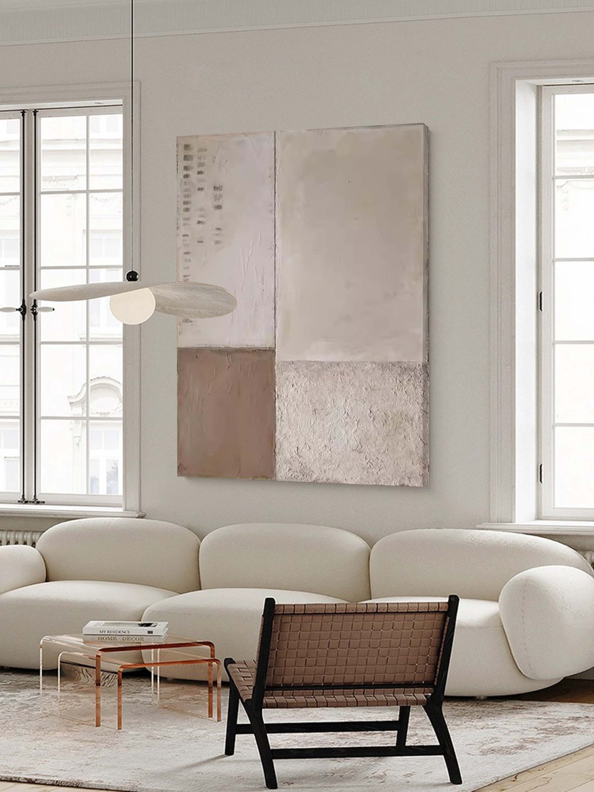 Large Beige Painting On Canvas Beige Vertical Wall Art Canvas Plaster Art 