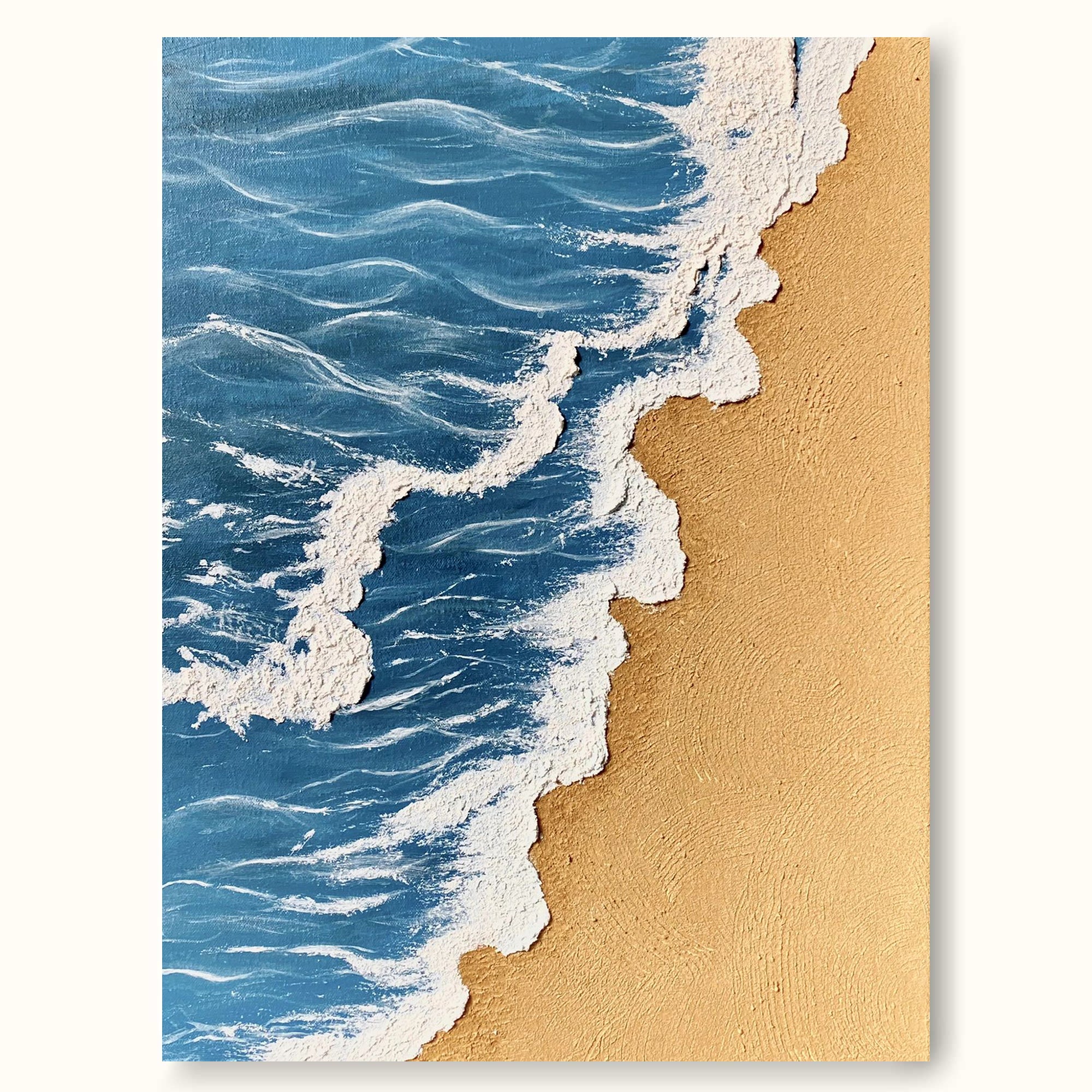 3D Minimalist Blue Ocean Painting on Canvas Large 3D Textured Ocean Painting