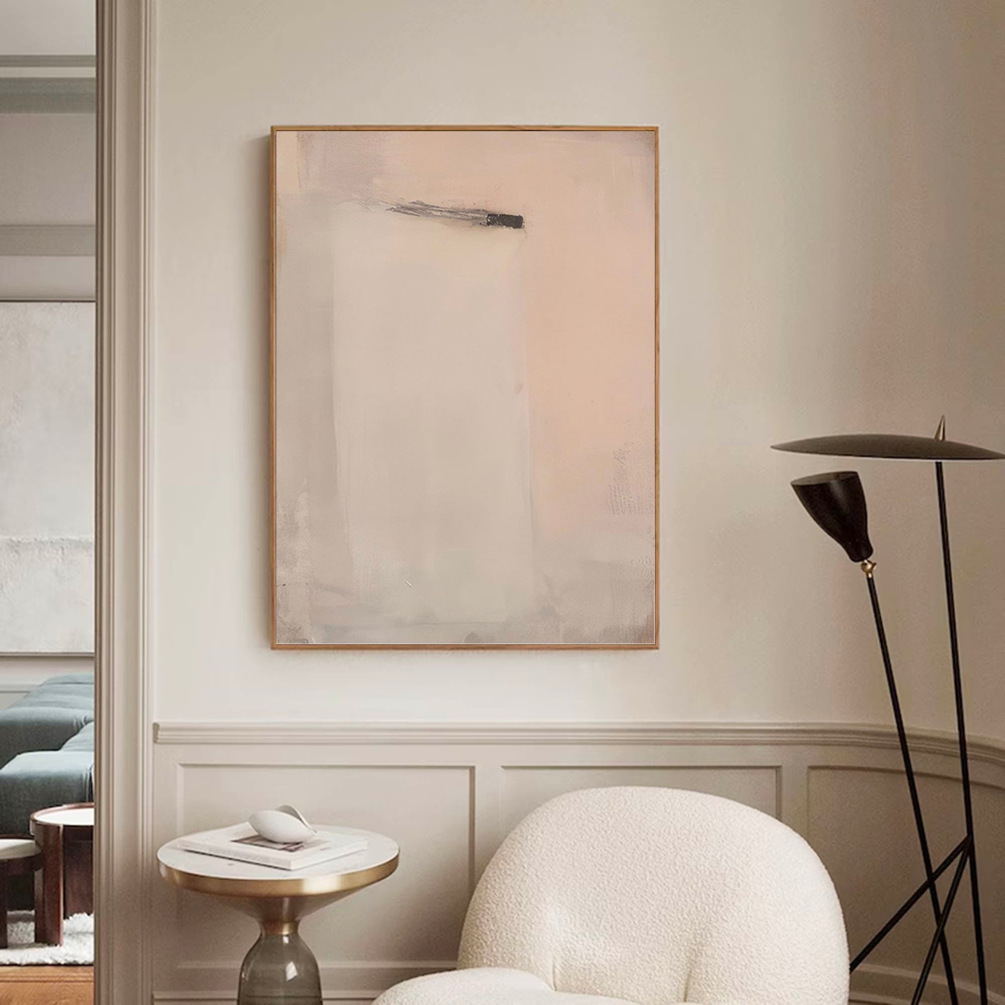 Beige And Pink Minimalist Oil Painting Large Beige Abstract Painting Pink Textured Wall Art