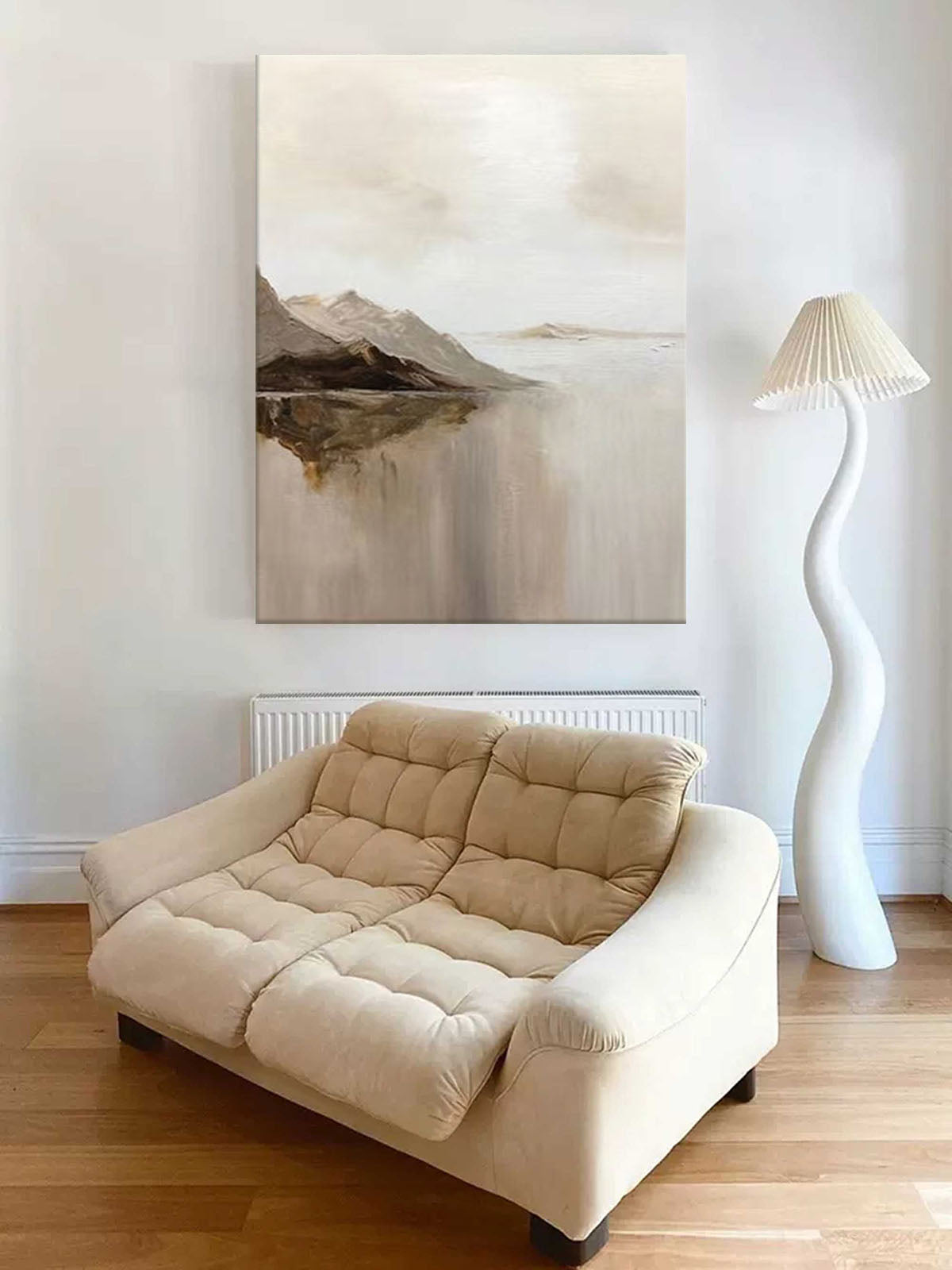 Large Beige Mountain Abstract Painting Earth Tone Minimalist Painting On Canvas Minimalist Beige Wall Art