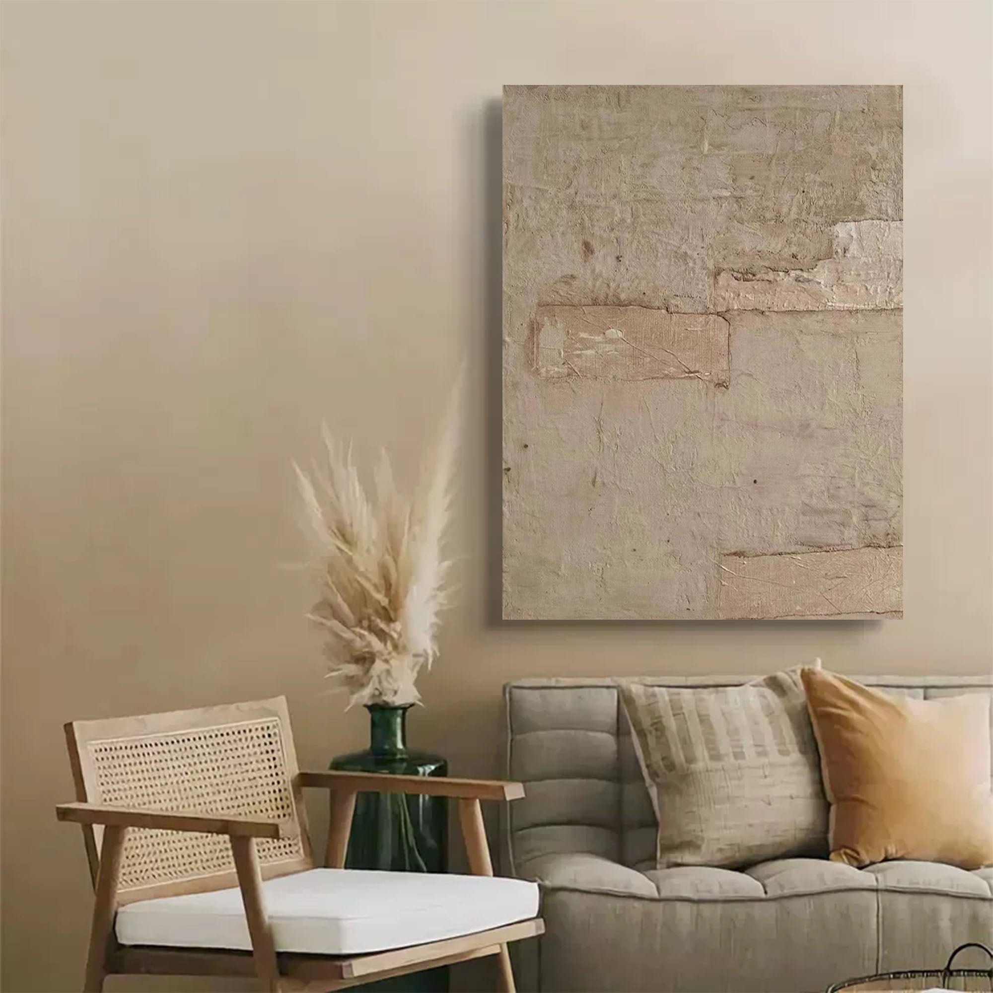 Light Brown Beige Abstract Art  Light Brown Minimalist Painting Large Textured Wall Art