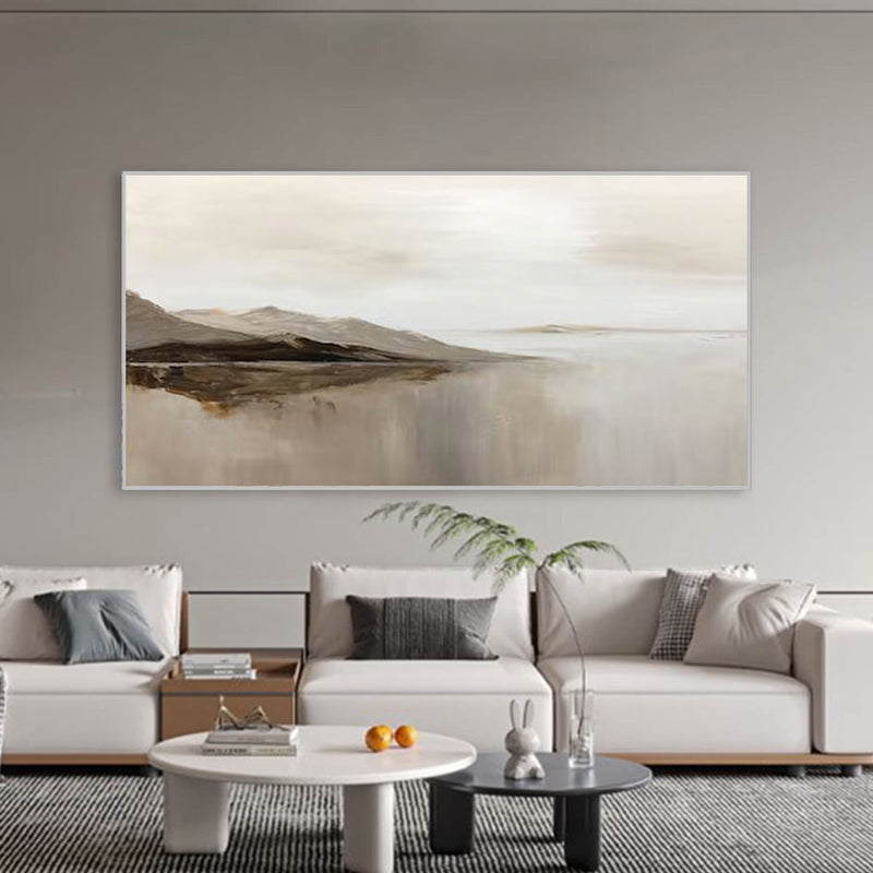 Large Gray Abstract Mountain Painting Beige Gray Abstract Wall Art Modern Living Room Wall Art
