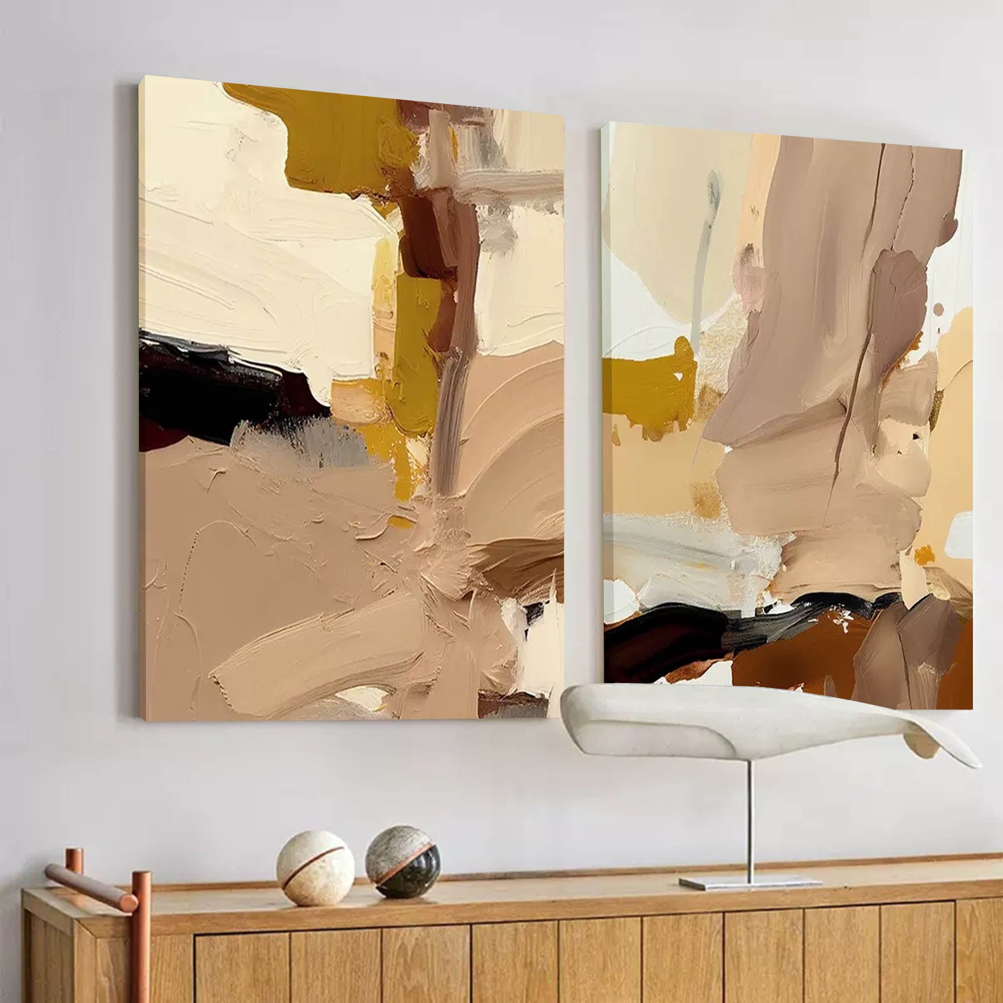 Contemporary Minimalist Art 2 Piece Set Textured Abstract Minimalist Painting Acrylic Diptych