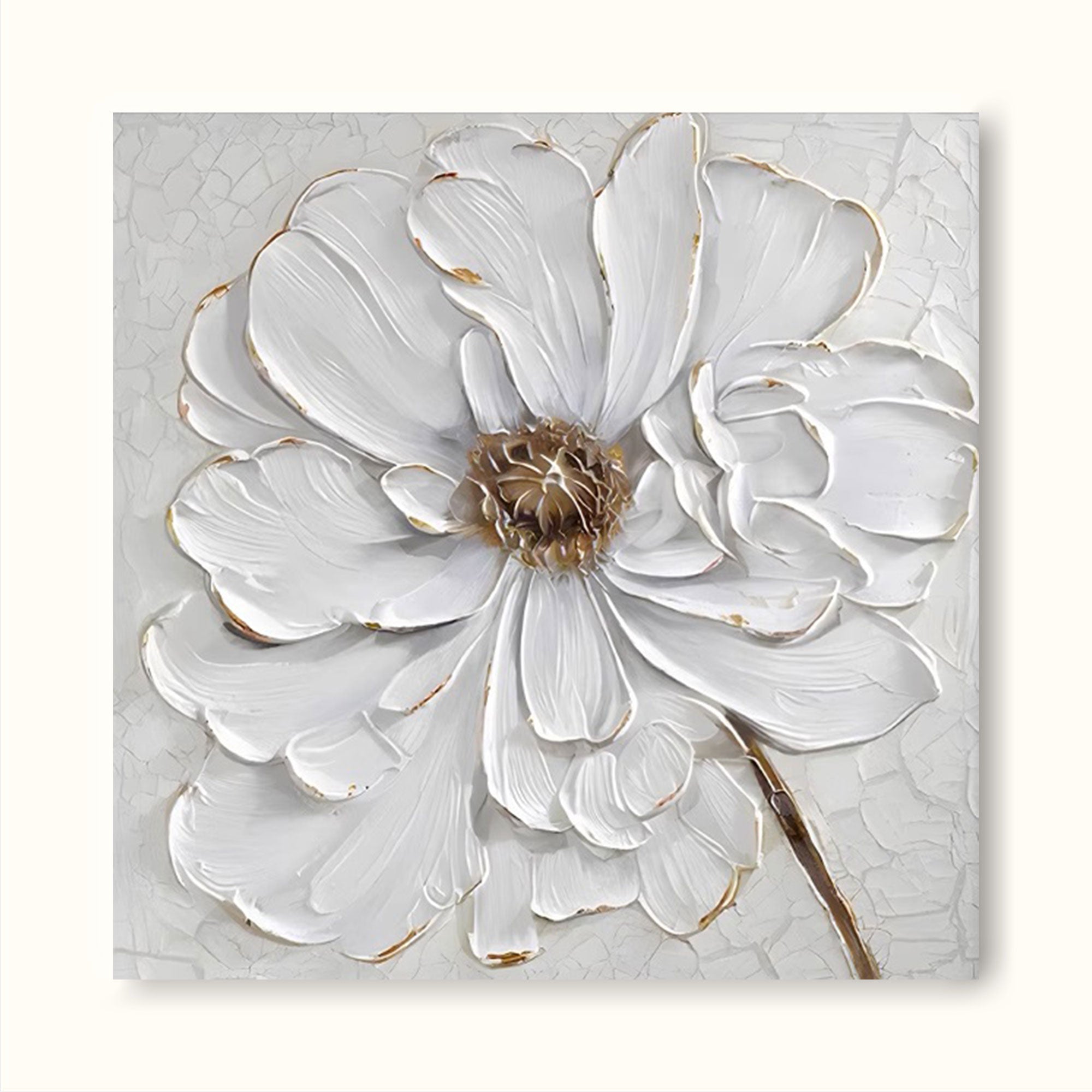 White Texture Flower Minimalist Painting Acrylic Minimal Flower Art For Wall Decor