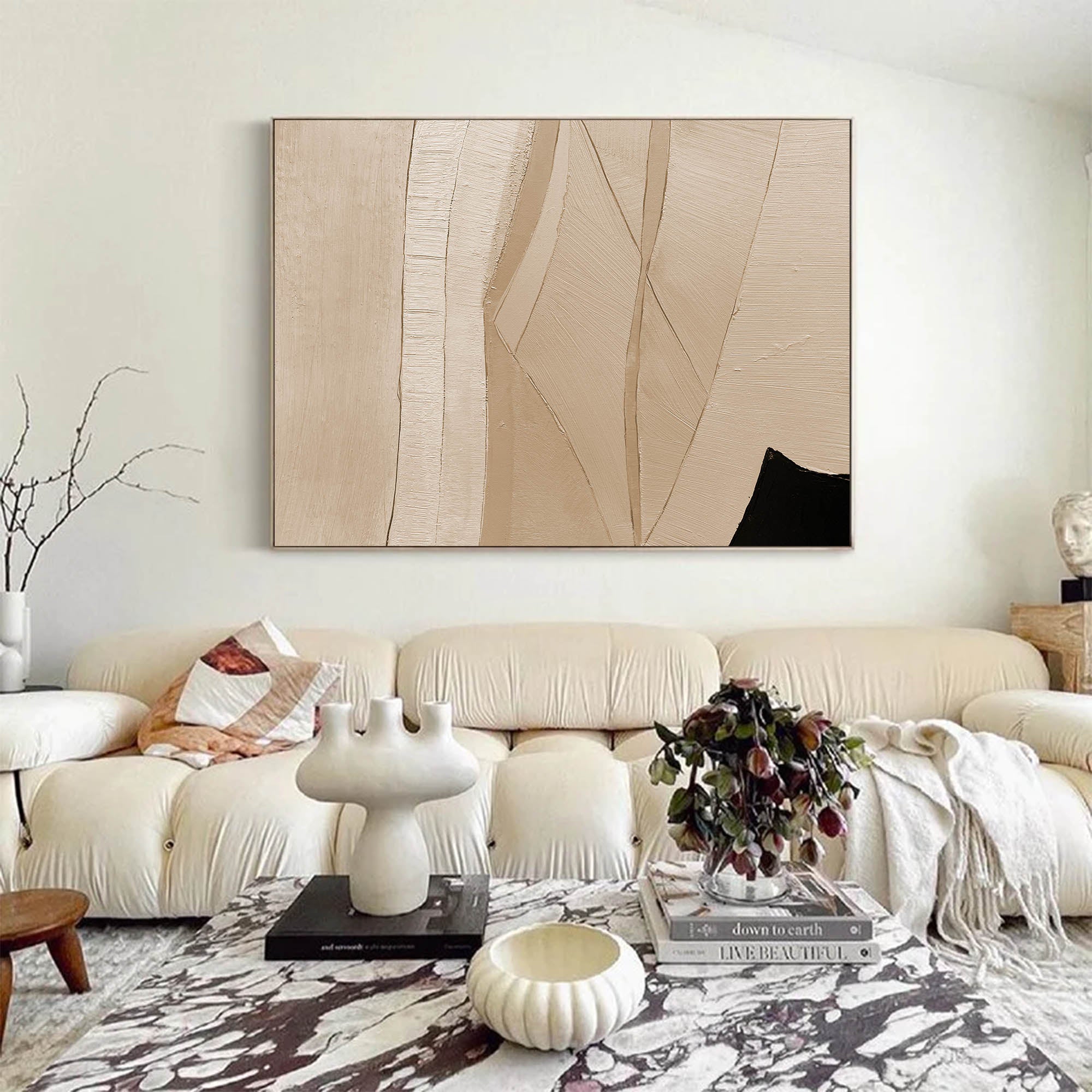 Modern beige minimalist art framed horizontal minimalist art beige minimal acrylic painting