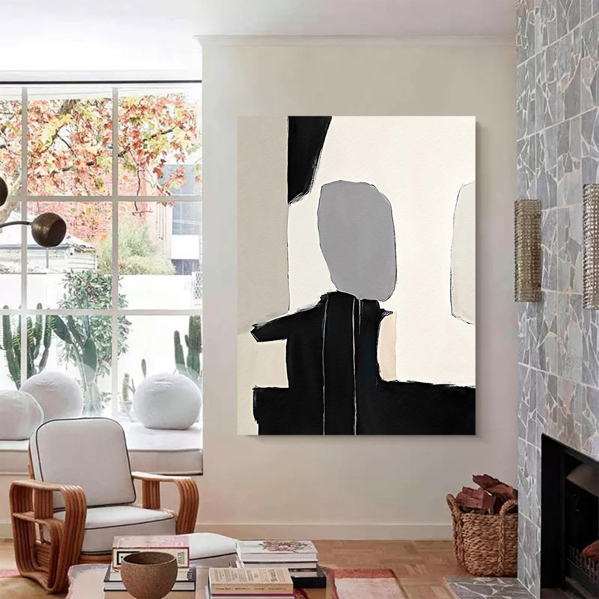 neutral minimalist wall painting black and beige minimalist geometric art