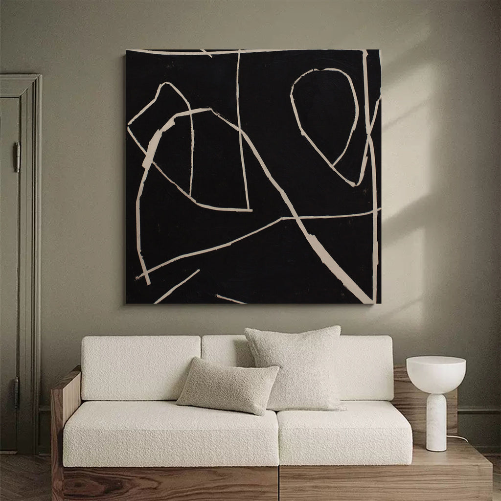 Minimalist Canvas Painting Acrylic Black And Beige Modern Large ...