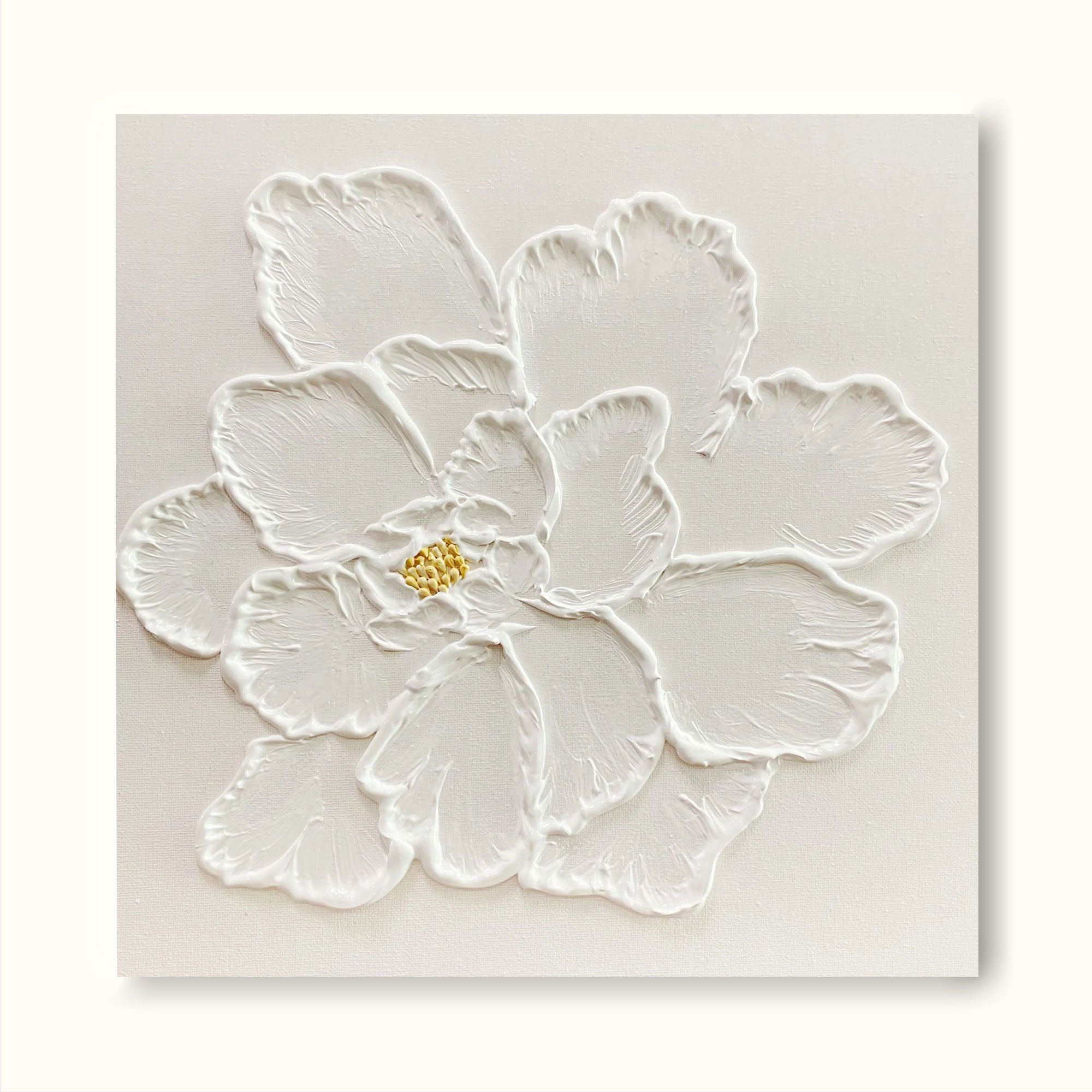 3D white flower minimalist painting acrylic textured minimal flower art for living room