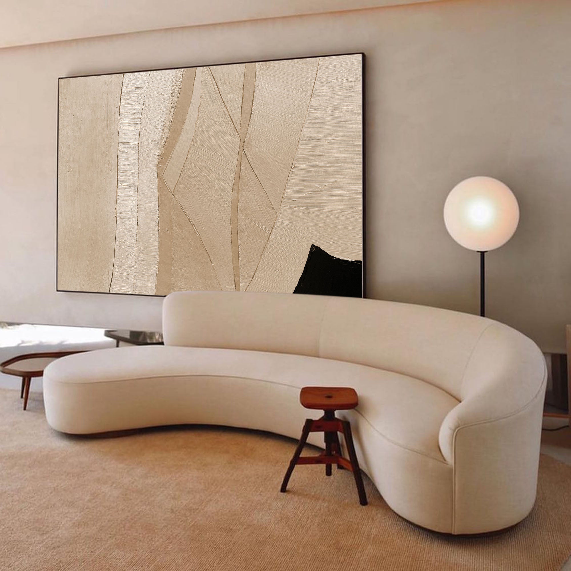 Modern beige minimalist art framed horizontal minimalist art beige minimal acrylic painting